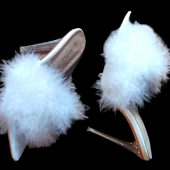 SIMMI SHOES WHITE PLUSH PLEASURE FUR MULES - Picture 2 of 6